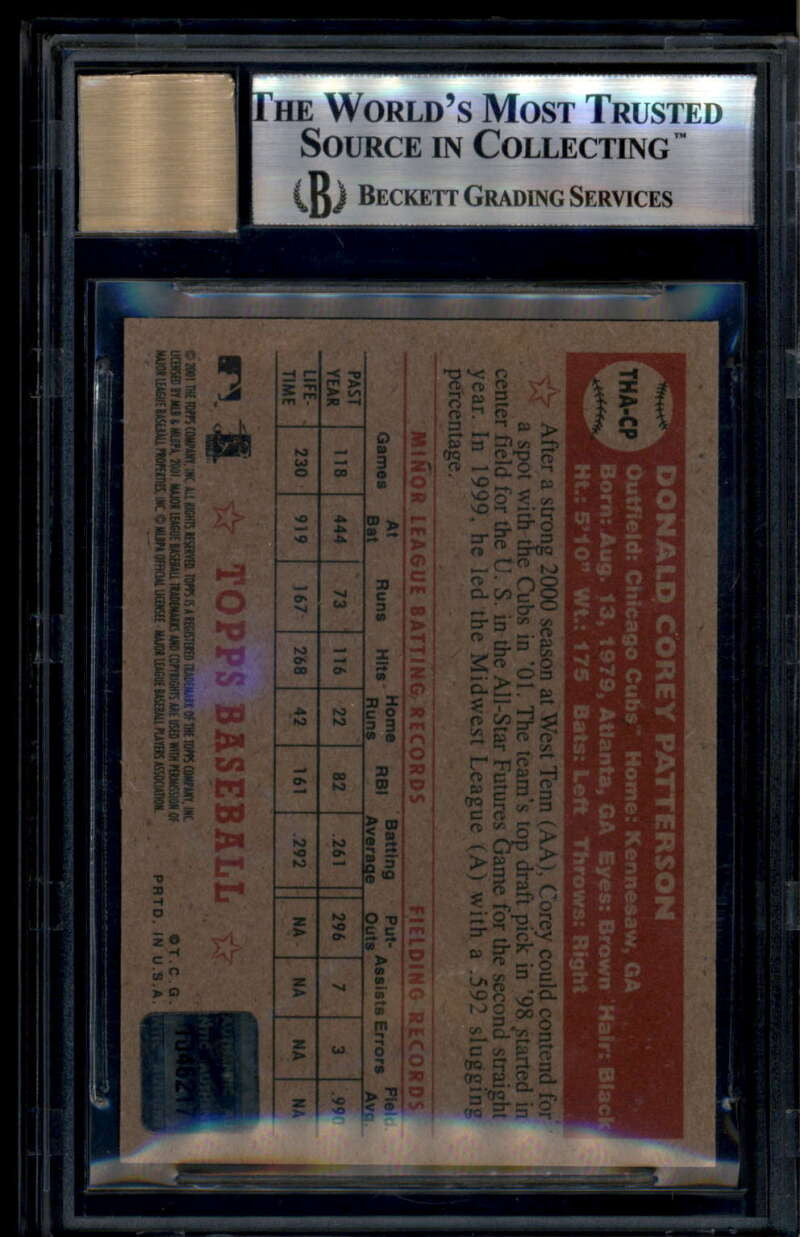 2001 Topps Heritage Autographs THACP Corey Patterson Auto BGS 9 MINT 10