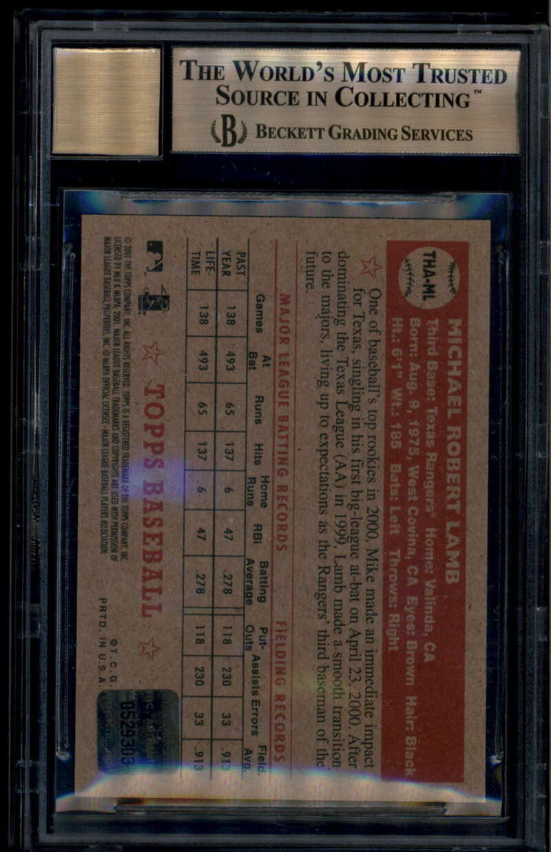 2001 Topps Heritage Autographs THAML Mike Lamb Auto BGS 9.5 GEM MINT 10