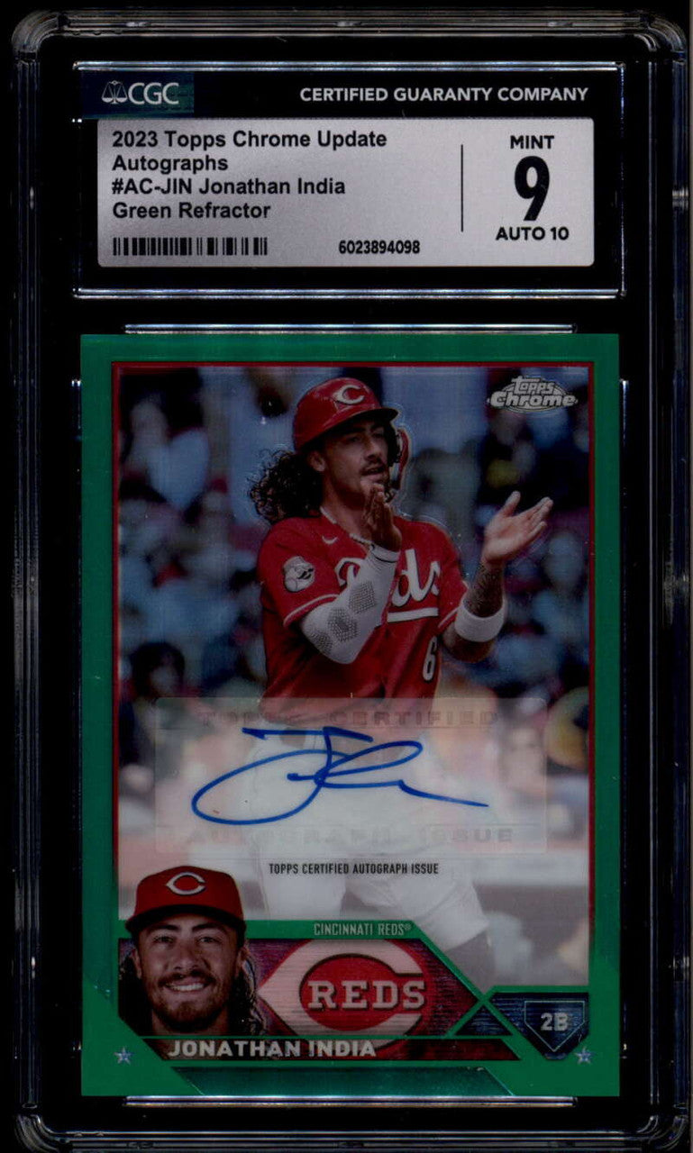 2023 Topps Chrome Update Autograph Green Refractor Jonathan India Auto /99 CGC 9