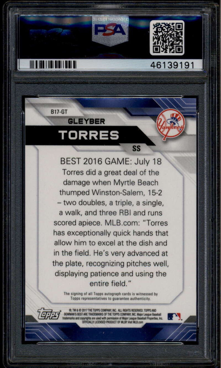 2017 Bowman's Best Autographs Gold Refractor Gleyber Torres RC Auto 47/50 PSA 9