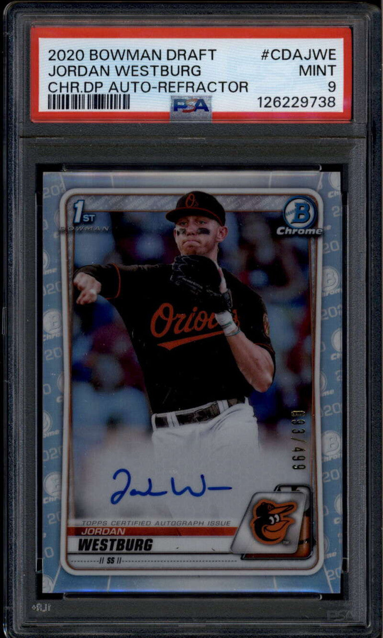 SOLD 185011 2020 Bowman Chrome Autographs Refractor Jordan Westburg RC Auto 93/499 PSA 9