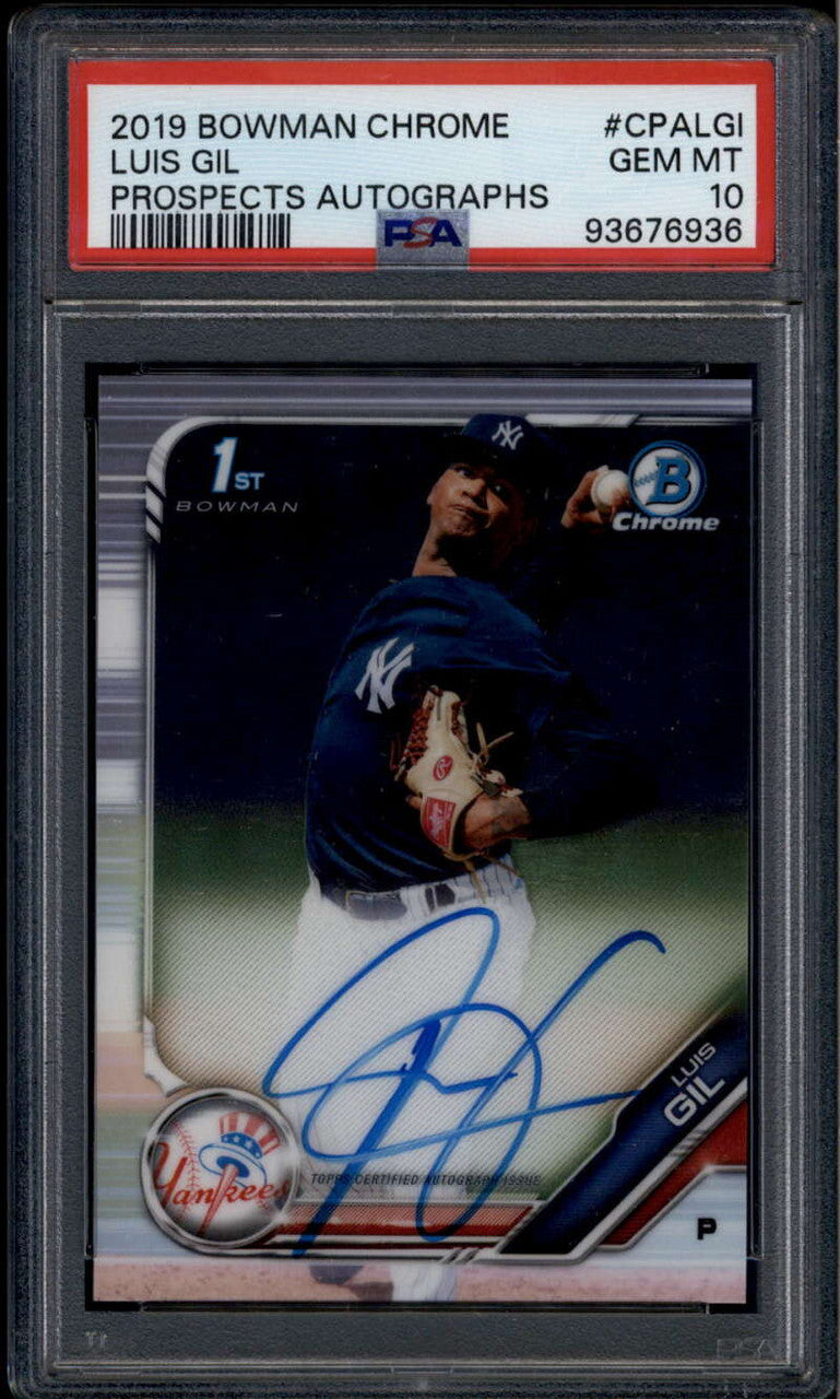 SOLD 185017 2019 Bowman Chrome Prospect Autographs CPALGI Luis Gil Rookie Auto PSA 10 GEM MT