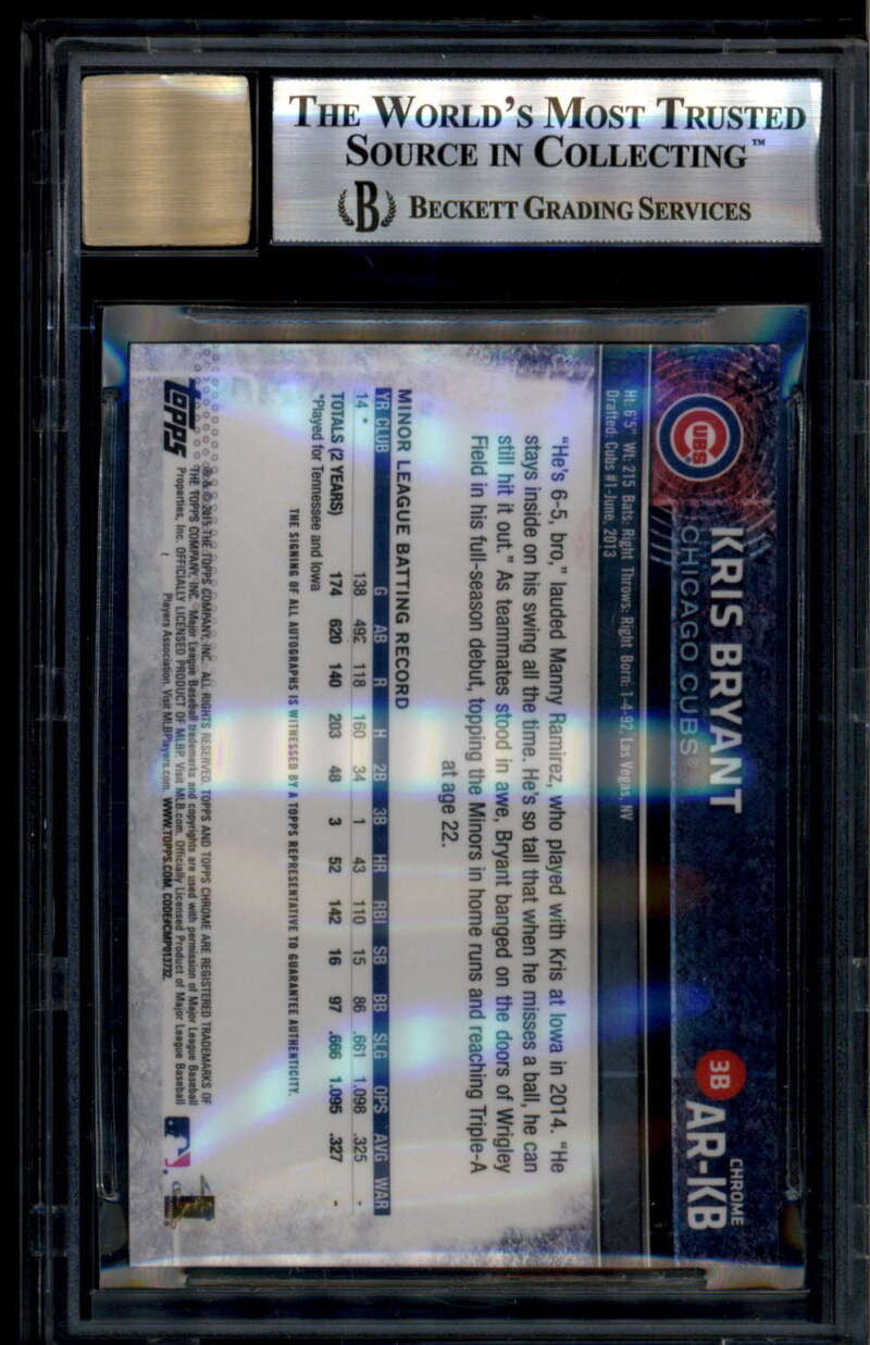 SOLD 185018 2015 Topps Chrome Rookie Autographs ARKB Kris Bryant Rookie Auto BGS 9 MINT 10