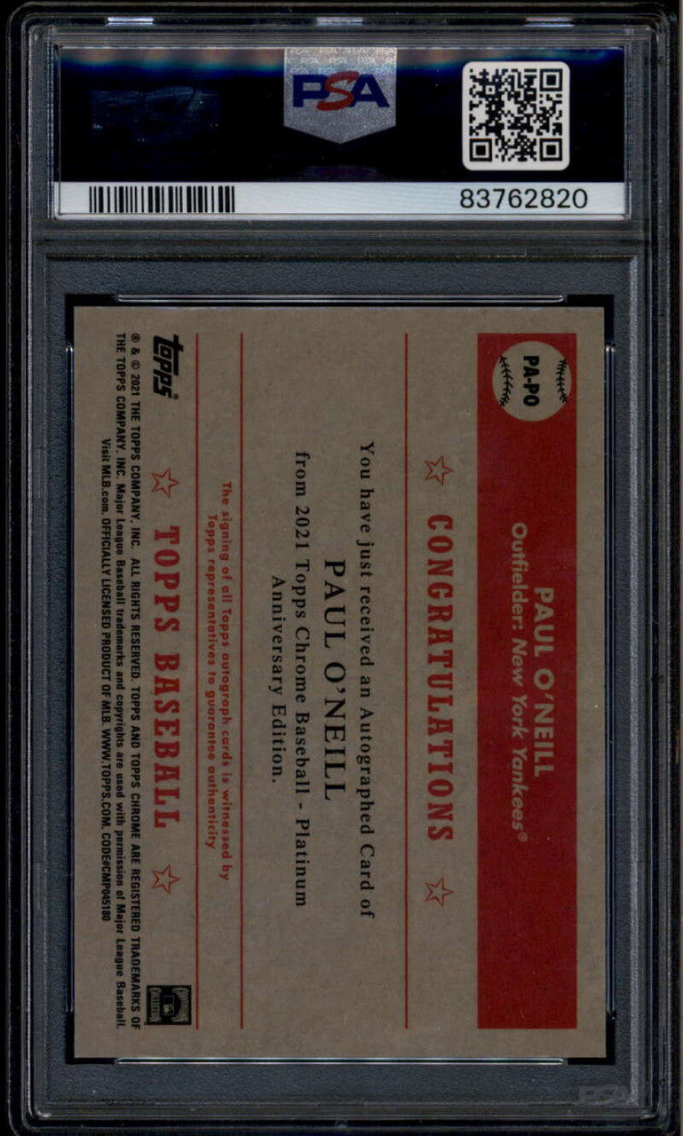 2021 Topps Chrome Platinum Anniversary Autographs Paul Oneill Auto PSA 9 MINT