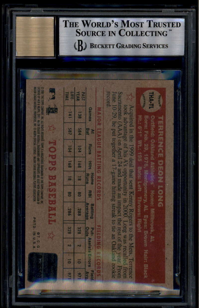 2001 Topps Heritage Autographs THATL Terrence Long Auto BGS 9 MINT 9