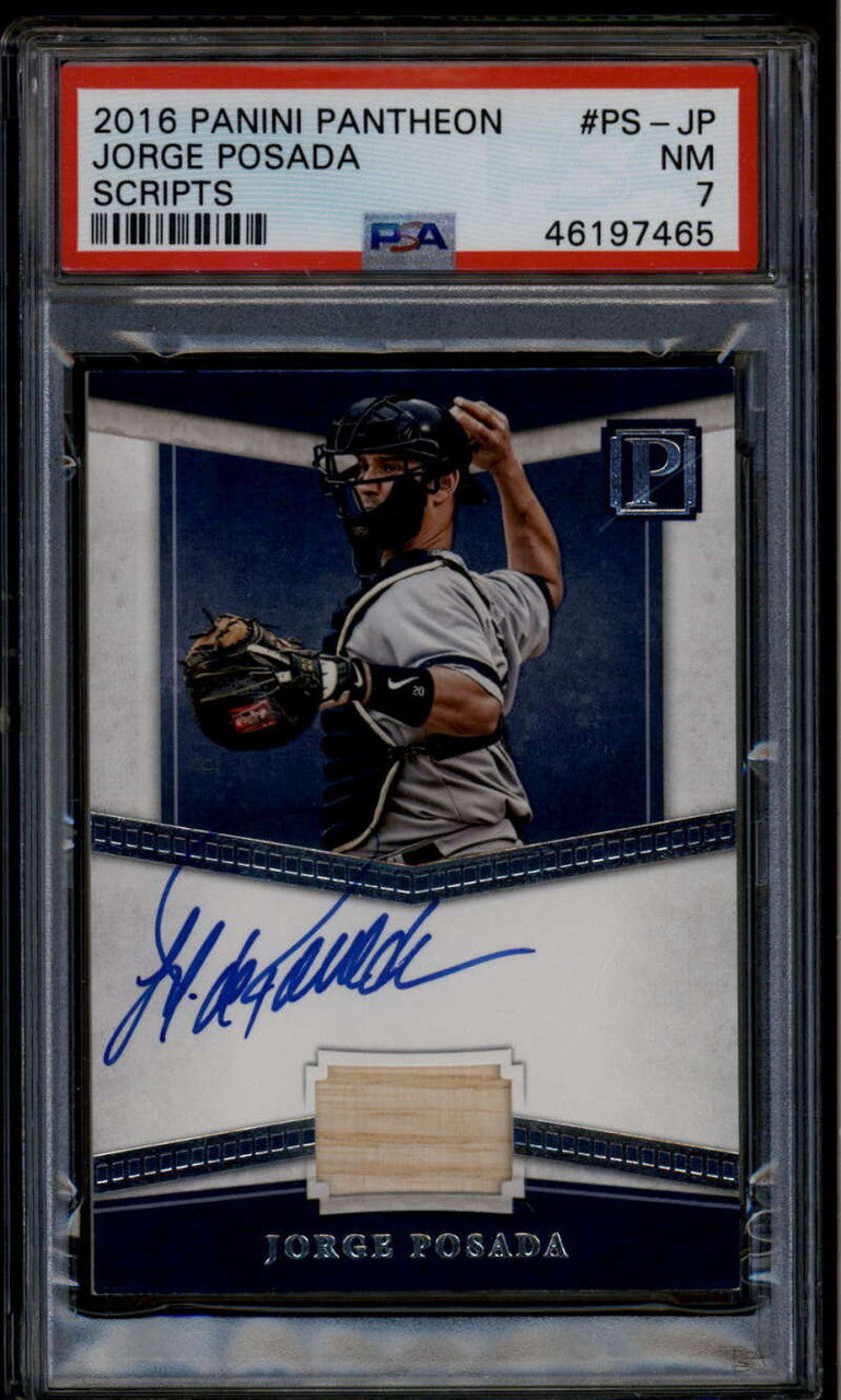 2016 Panini Pantheon Scripts Materials 34 Jorge Posada Bat Auto 18/25 PSA 7 NM