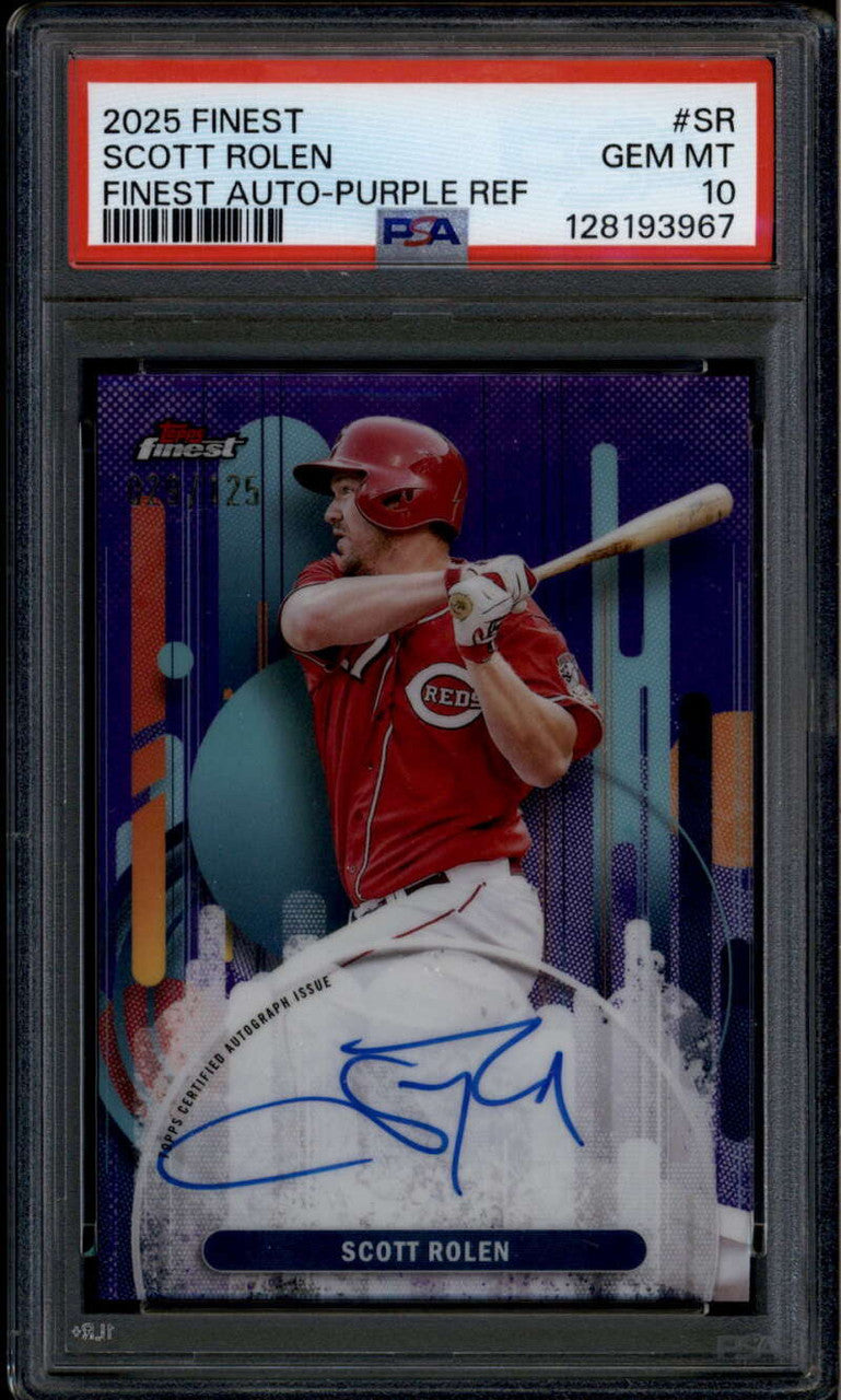 SOLD 185027 2025 Finest Autographs Purple Refractor FASR Scott Rolen Auto 29/125 PSA 10 GEM