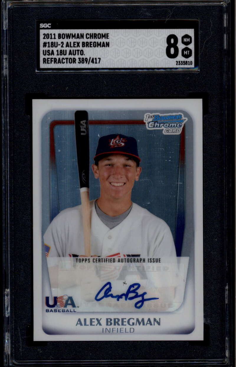 SOLD 185028 2011 Bowman Chrome 18u USA Autographs Refractor Alex Bregman RC Auto /417 SGC 8