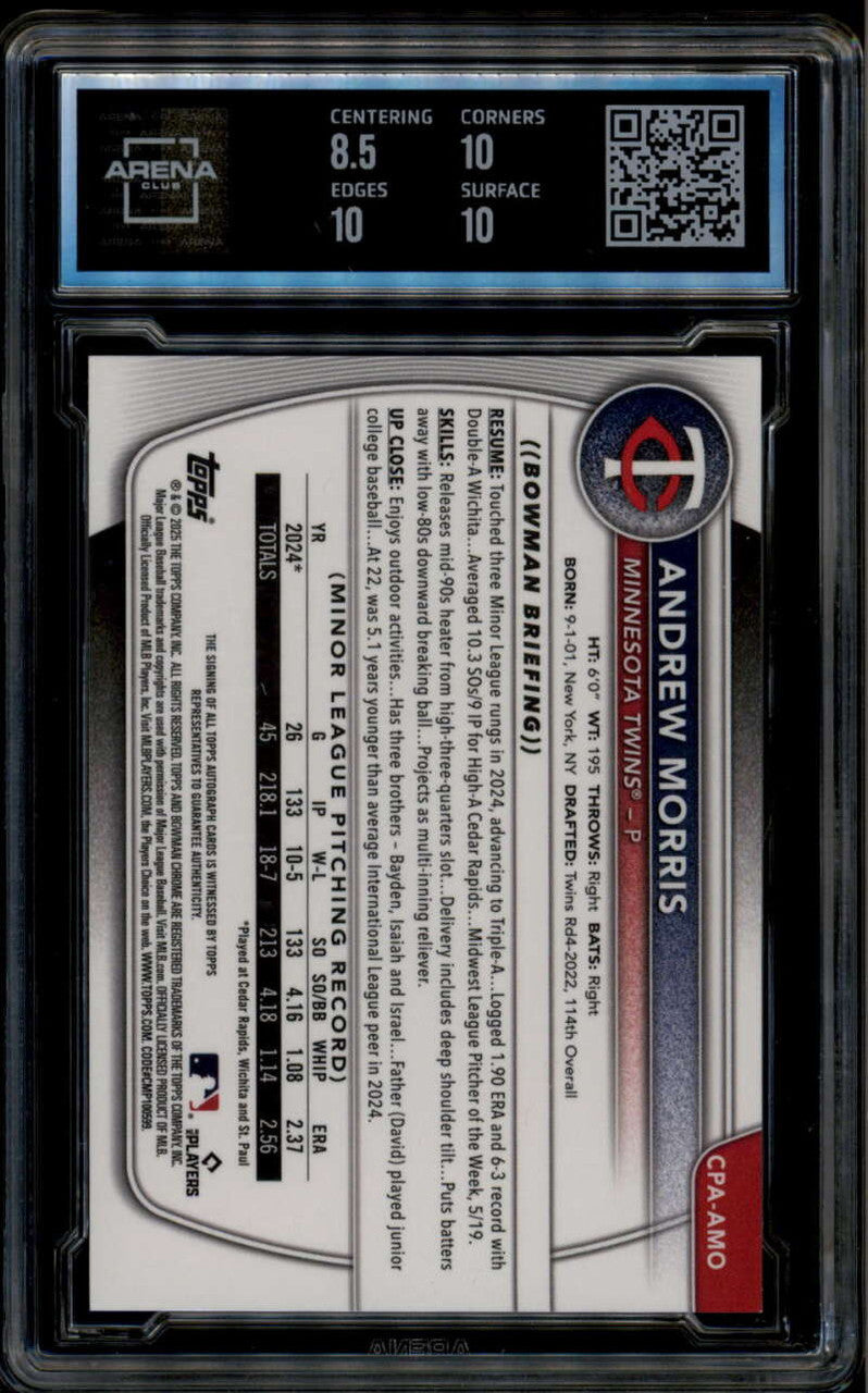 2025 Bowman Chrome Autograph Gold Refractor Andrew Morris RC Auto 48/50 ARENA 9