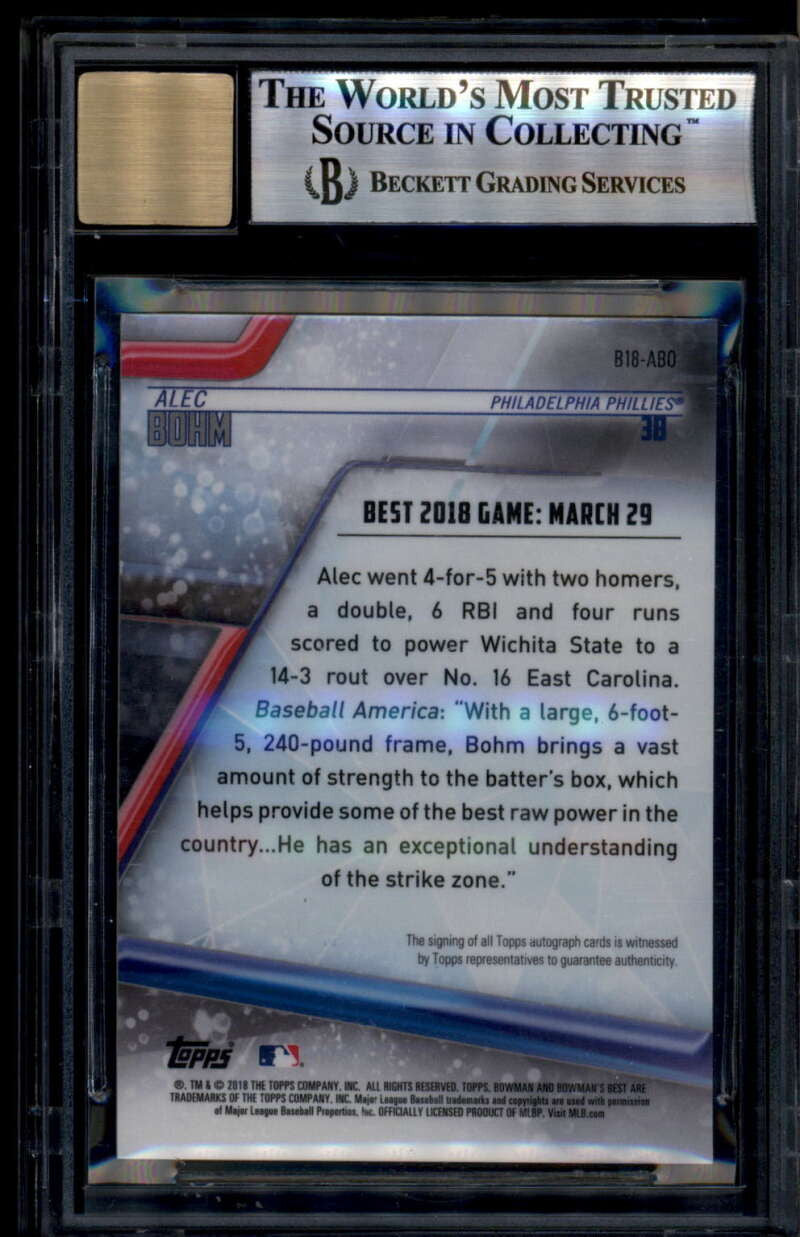 2018 Bowman's Best of 18 Autographs Atomic Refractor Alec Bohm RC Auto /25 BGS 9