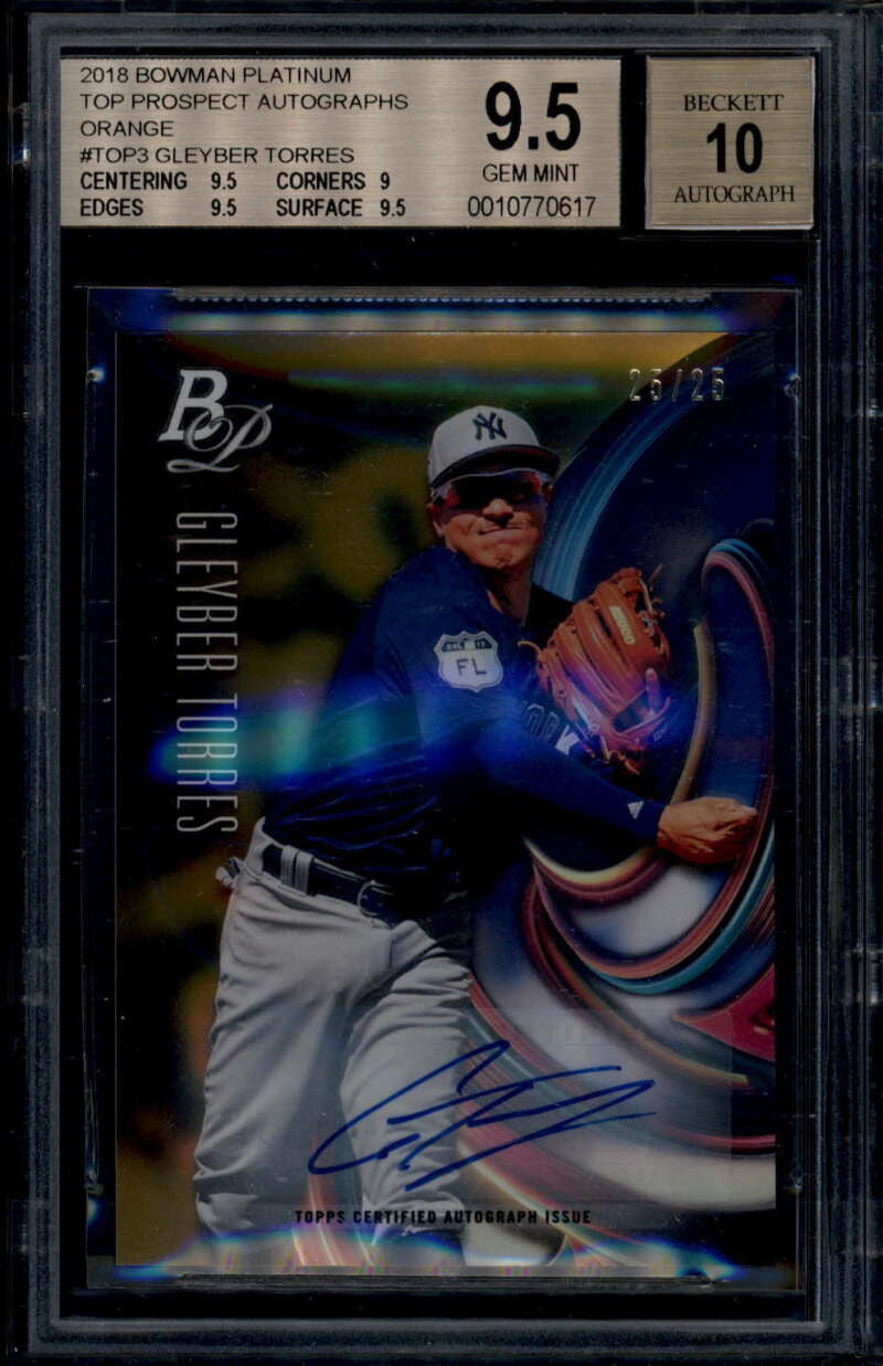 2018 Bowman Platinum Autographs Orange Gleyber Torres Rookie RC Auto /25 BGS 9.5