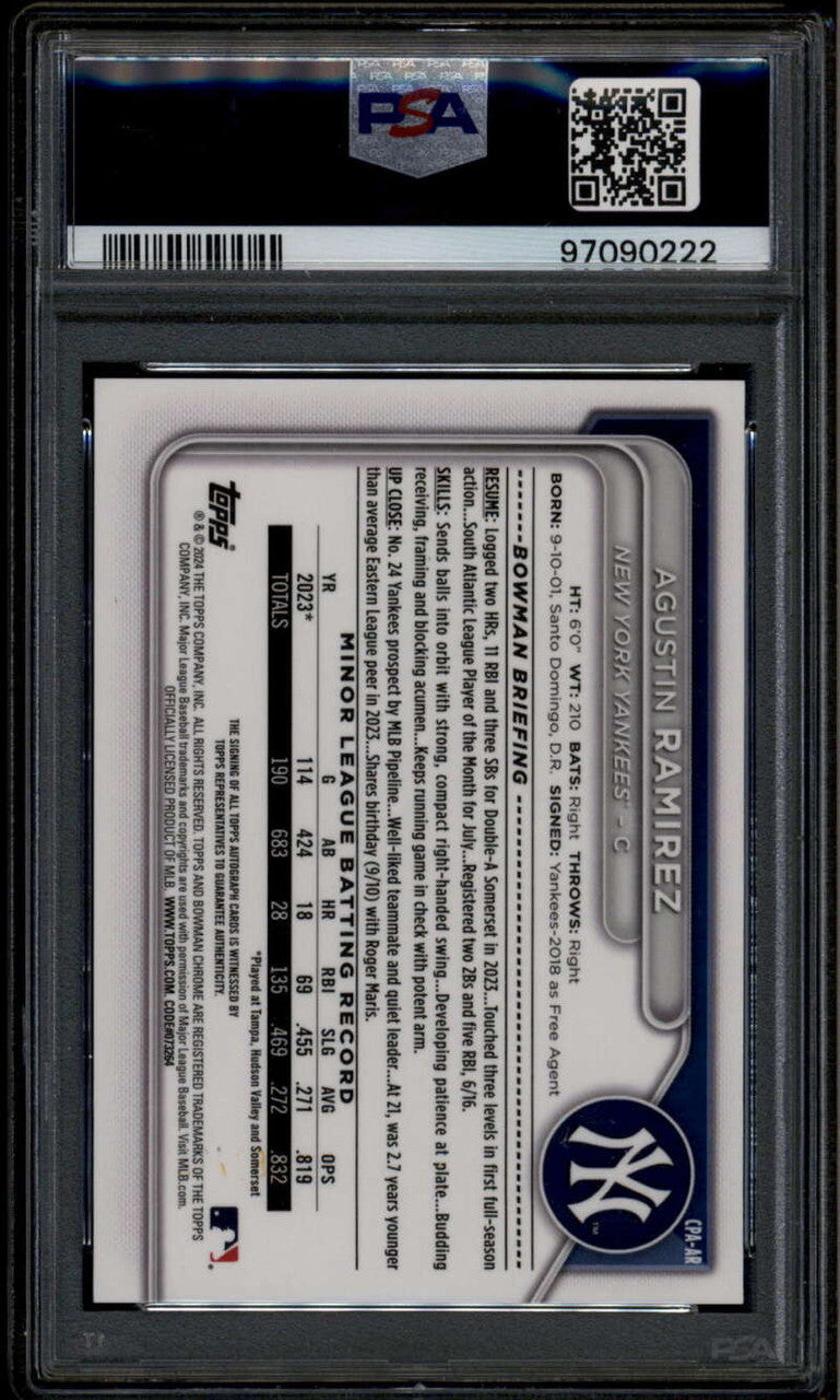 2024 Bowman Chrome Blue Lunar Refractor Agustin Ramirez RC Auto 66/150 PSA 9