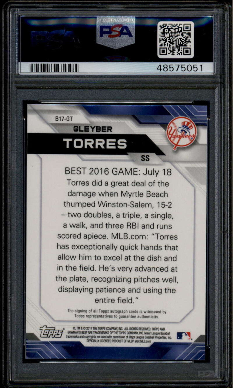 2017 Bowman's Best Autograph Green Refractor Gleyber Torres RC Auto 49/99 PSA 10