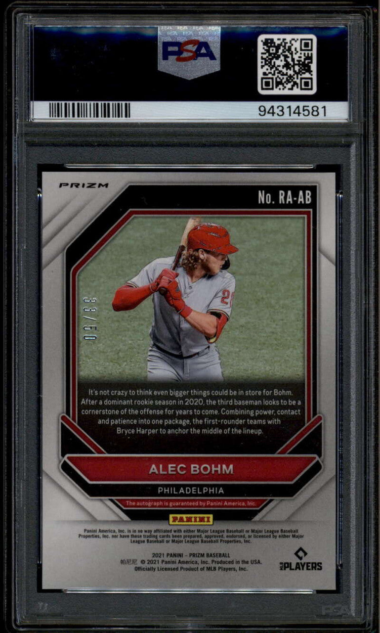 SOLD 185042 2021 Panini Prizm Autograph Gold Pandora Alec Bohm Rookie RC Auto 33/50 PSA 10