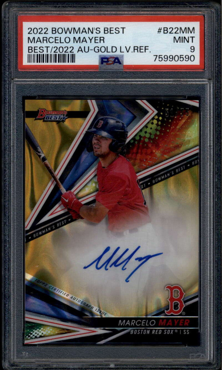 2022 Bowman's Best Autograph Gold Lava Refractor Marcelo Mayer RC Auto /75 PSA 9
