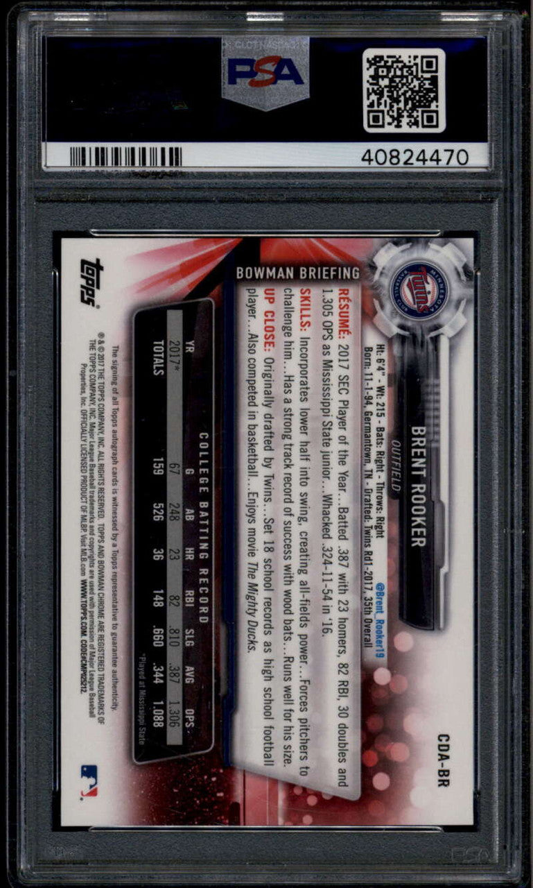 SOLD 185056 2017 Bowman Chrome Draft Autographs Brent Rooker Rookie RC Auto PSA 10 GEM