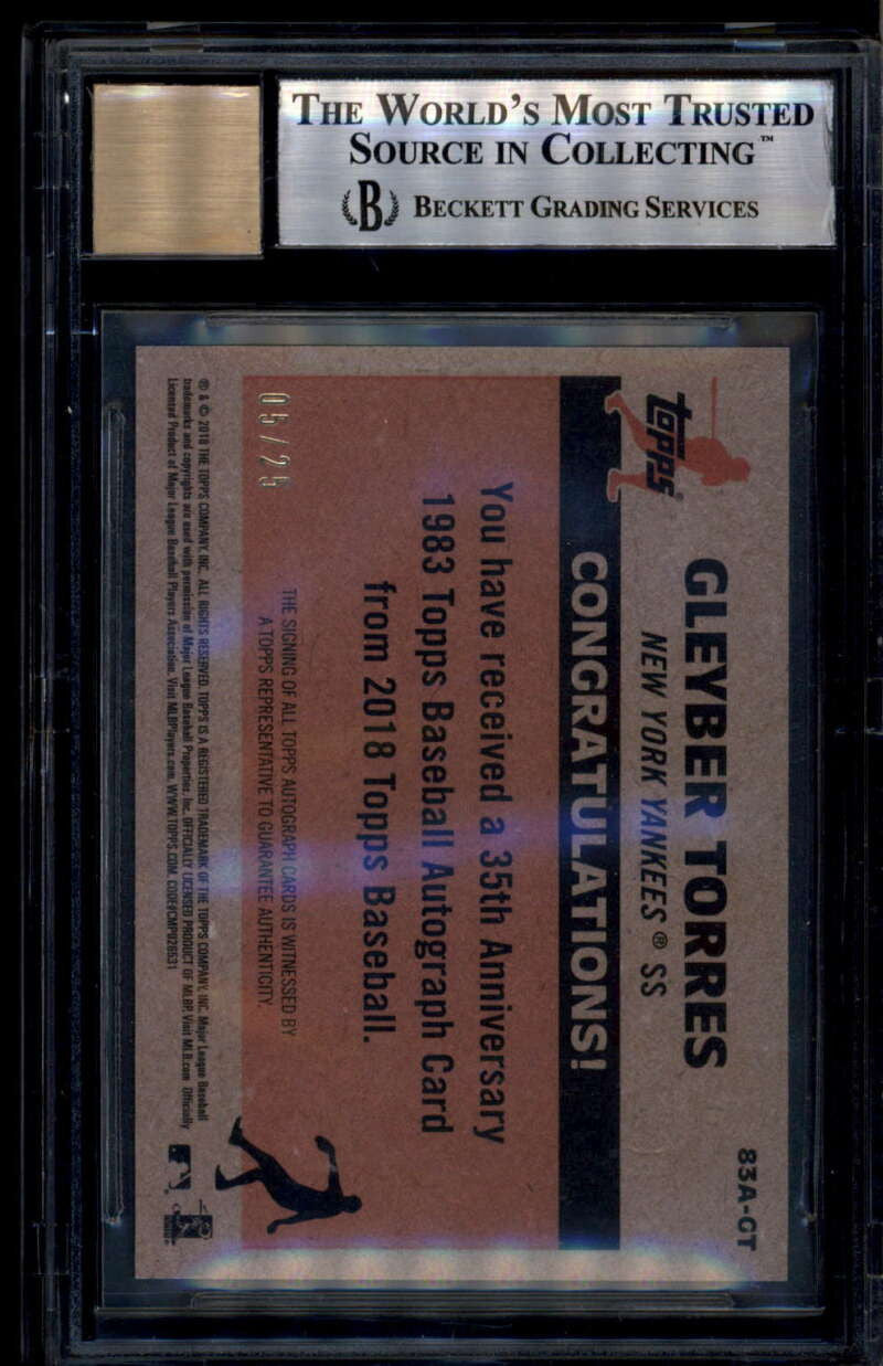 2018 Topps '83 Autographs Red 83agt Gleyber Torres Rookie RC Auto 5/25 BGS 9
