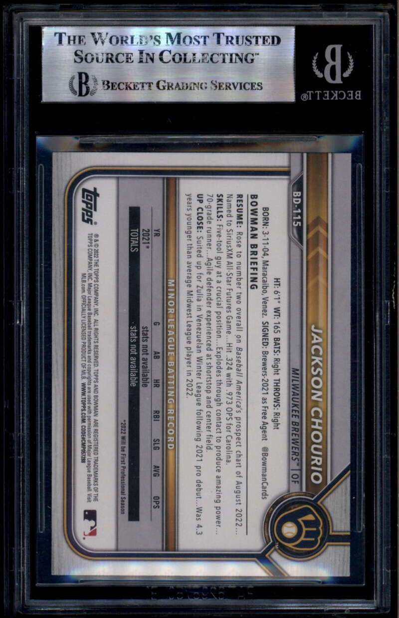 2022 Bowman Draft Jackson Chourio Rookie RC Auto BAS Authentic Autograph Auto