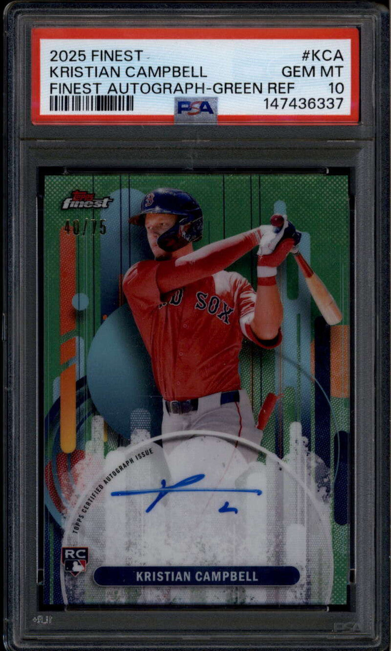 2025 Finest Autographs Green Refractor Kristian Campbell RC Auto 40/75 PSA 10