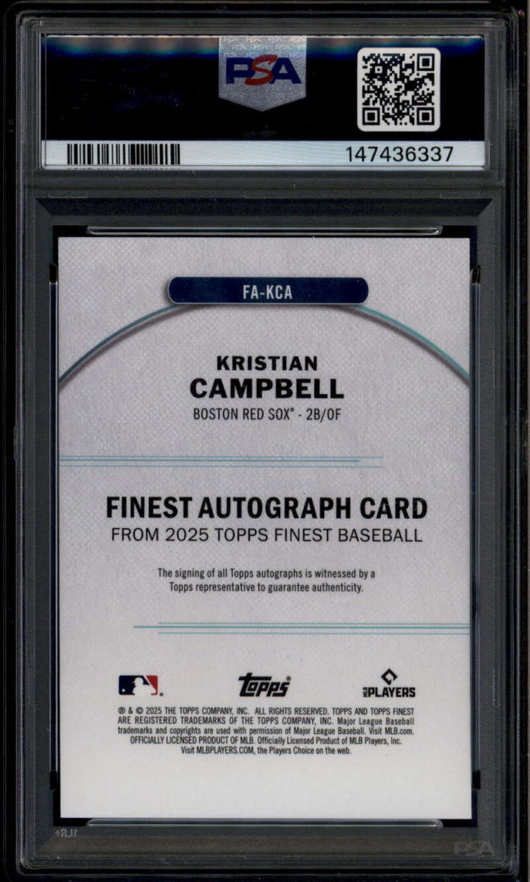 2025 Finest Autographs Green Refractor Kristian Campbell RC Auto 40/75 PSA 10