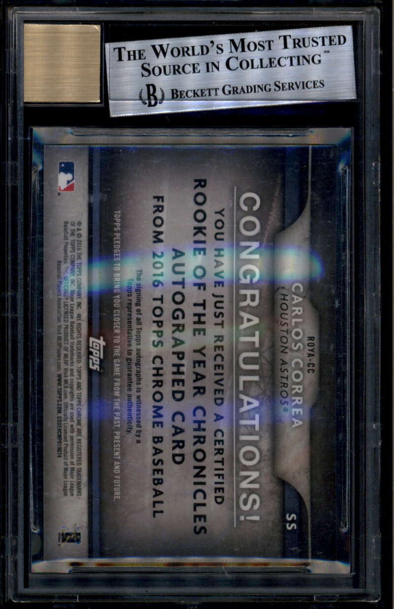 2016 Topps Chrome ROY Chronicles Orange Refractor Carlos Correa Auto 2/25 BGS 9