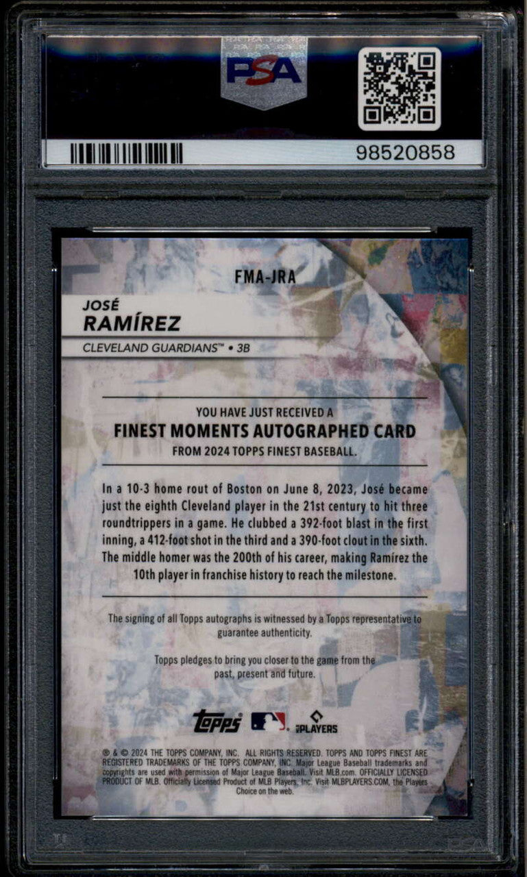 SOLD 185074 2024 Finest Moments Autographs FMAJRA Jose Ramirez Auto PSA 9 MINT