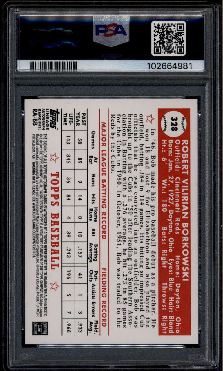 2011 Topps Lineage Autographs BB Bob Borkowski Auto PSA 10 GEM MT PSA/DNA 10