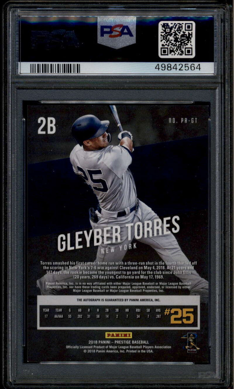 2018 Prestige Autographs Xtra Points Gleyber Torres Rookie RC Auto 9/10 PSA 9