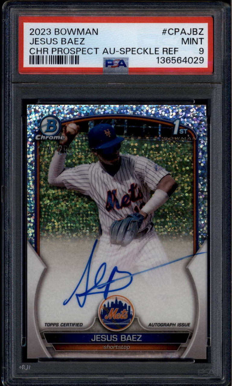 SOLD 185081 2023 Bowman Chrome Autographs Speckle Refractor Jesus Baez RC Auto 174/299 PSA 9