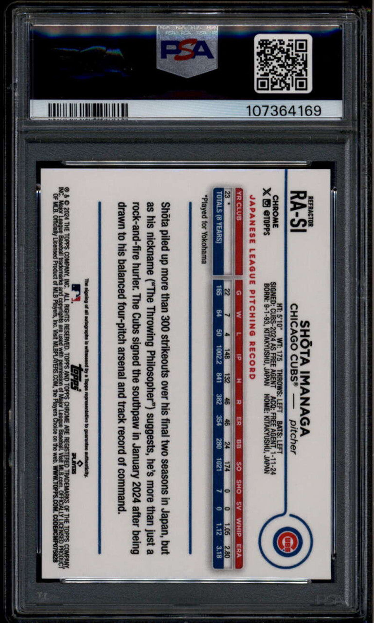 2024 Topps Chrome Rookie Autographs RASI Shota Imanaga Rookie RC Auto PSA 9 MINT