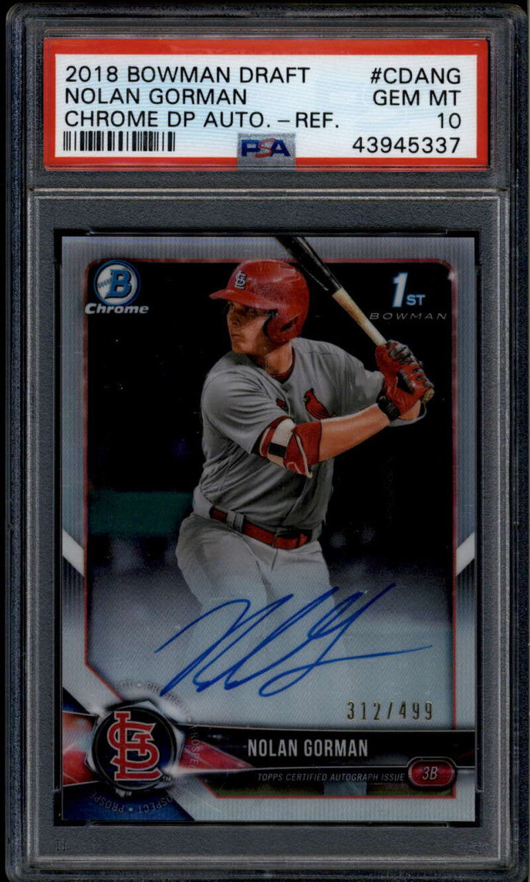 2018 Bowman Chrome Autographs Refractor Nolan Gorman Rookie RC Auto /499 PSA 10
