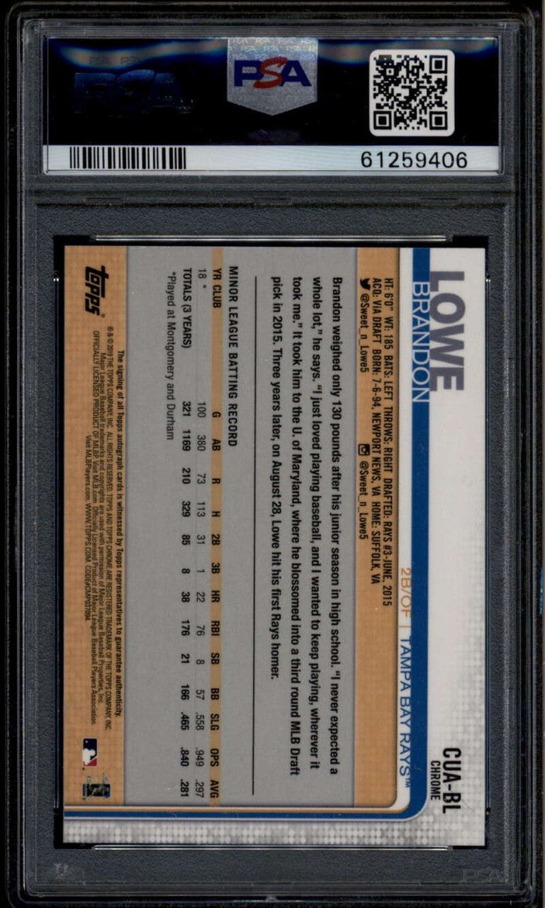 SOLD 185084 2019 Topps Chrome Update Autographs Refractor CUABL Brandon Lowe RC Auto PSA 10