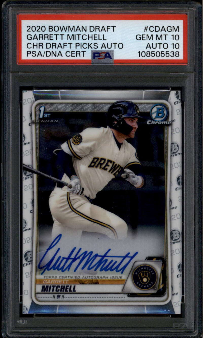 SOLD 185085 2020 Bowman Chrome Draft Autographs CDAGM Garrett Mitchell Rookie RC Auto PSA 10