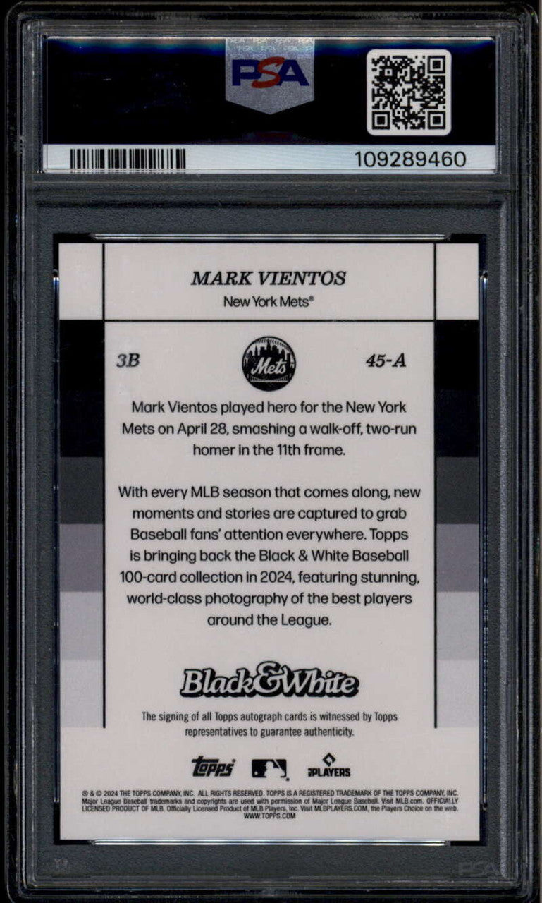 2024 Topps Black and White Autographs Purple 45a Mark Vientos RC Auto /25 PSA 10