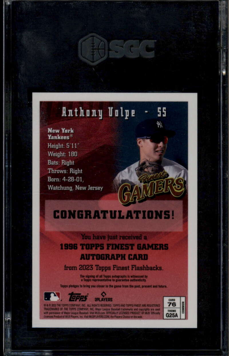 2023 Finest Flashbacks 96 Autographs 76 Anthony Volpe Rookie RC Auto /100 SGC 10