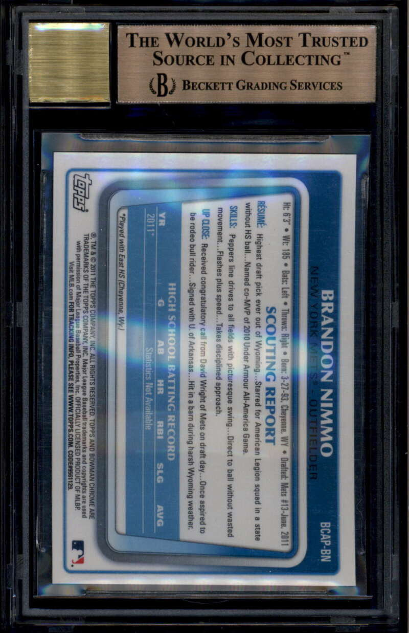 2011 Bowman Chrome Draft Prospect Autographs Brandon Nimmo RC Auto BGS 9.5