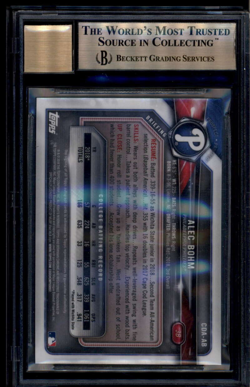 2018 Bowman Chrome Draft Purple Refractor Alec Bohm Rookie RC Auto /250 BGS 9.5