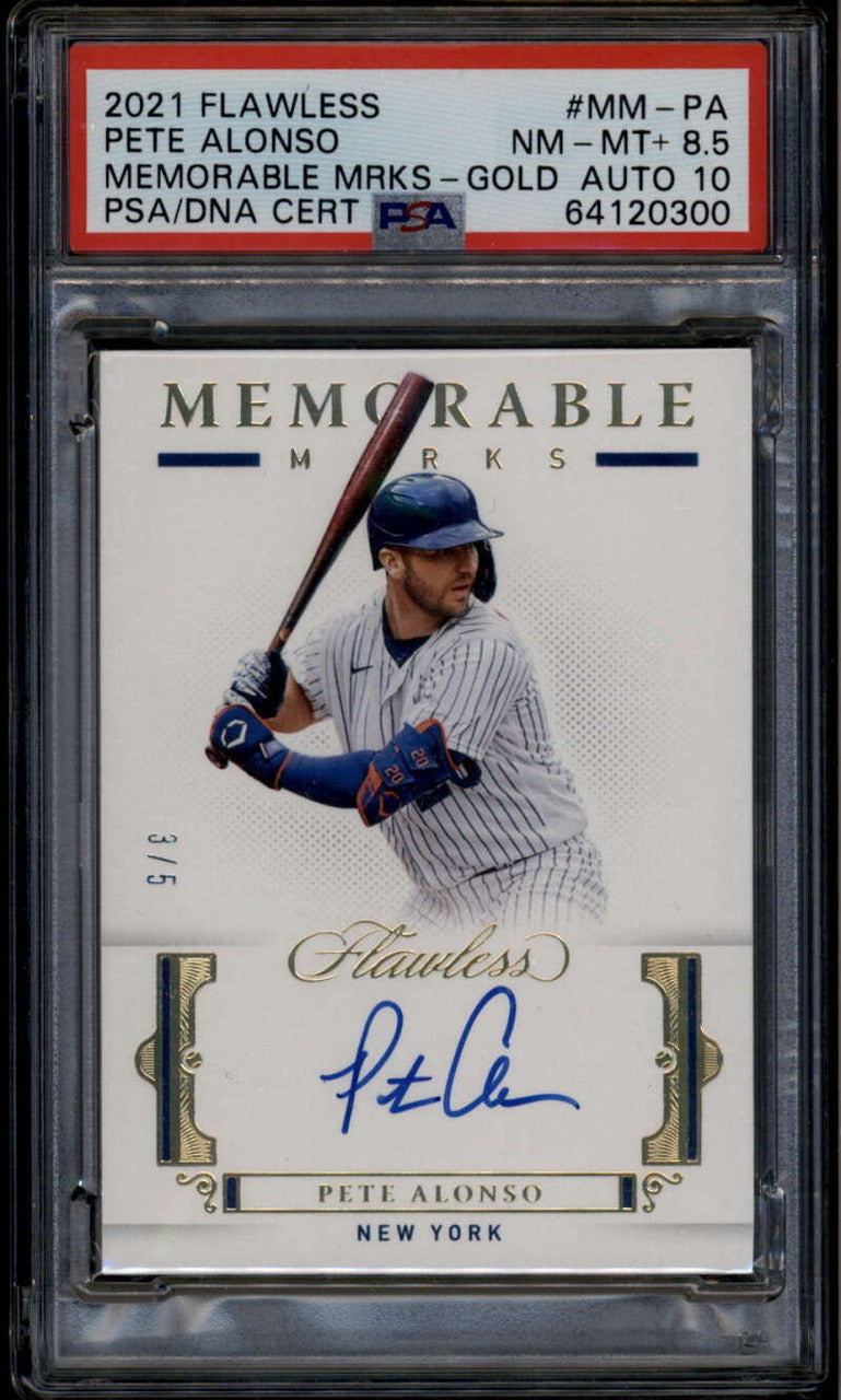 2021 Panini Flawless Memorable Marks Gold 18 Pete Alonso Auto 3/5 PSA 8.5 10