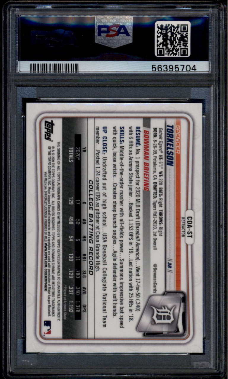 2020 Bowman Chrome Draft Refractor Spencer Torkelson RC Auto 395/499 PSA 9 10