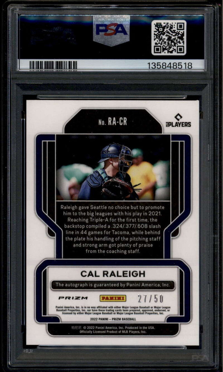 2022 Panini Prizm Autographs Prizms Blue Wave Cal Raleigh RC Auto 27/50 PSA 9