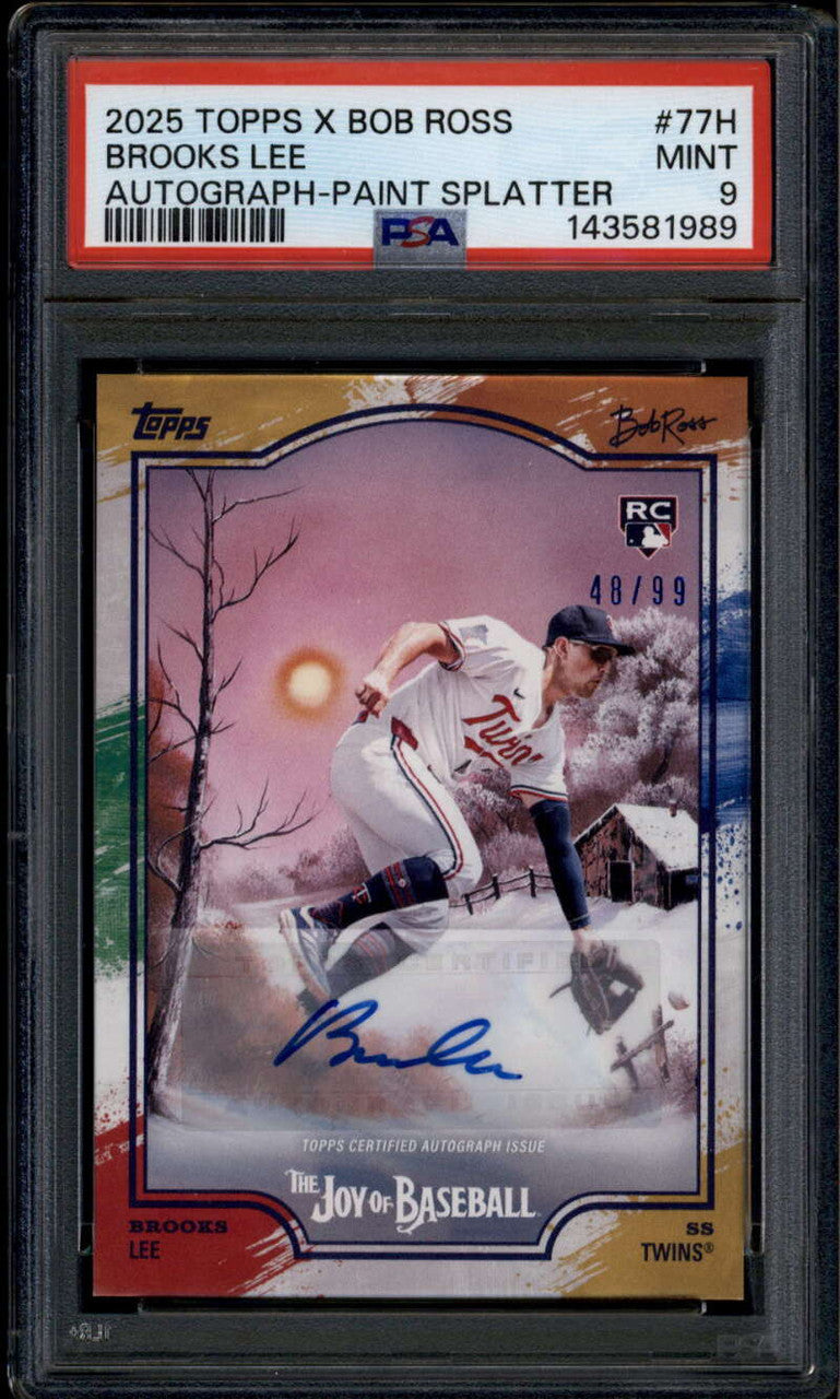 2025 Topps X Bob Ross Joy Autographs Paint Splatter Brooks Lee RC Auto /99 PSA 9