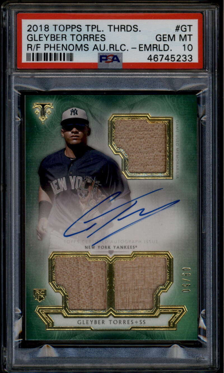 2018 Topps Triple Threads Emerald Gleyber Torres Rookie RC Bat Auto 9/50 PSA 10