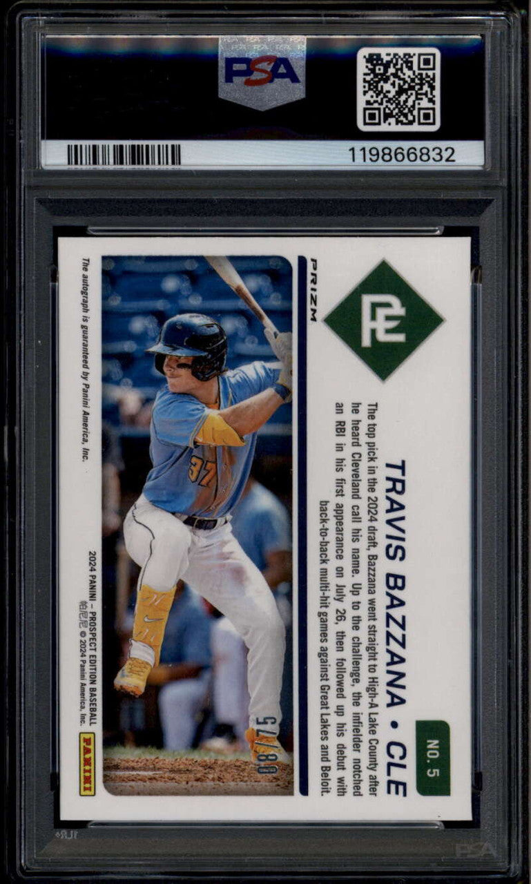 2024 Panini Prospect Holo Signatures Blue Wave Travis Bazzana RC Auto /75 PSA 10