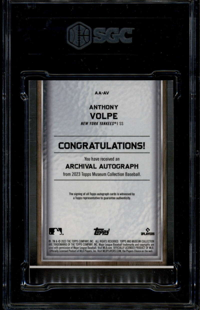2023 Topps Museum Archival Autographs Anthony Volpe Rookie RC Auto /25 SGC 9 10