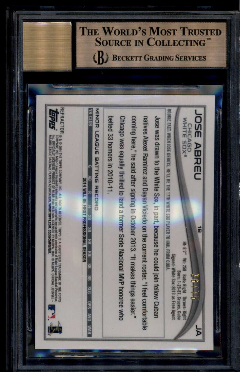 2014 Topps Chrome Autographs Sepia Refractor Jose Abreu RC Auto 26/75 BGS 9.5