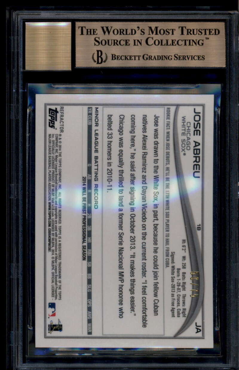 2014 Topps Chrome Autographs Sepia Refractor Jose Abreu RC Auto 50/75 BGS 9.5