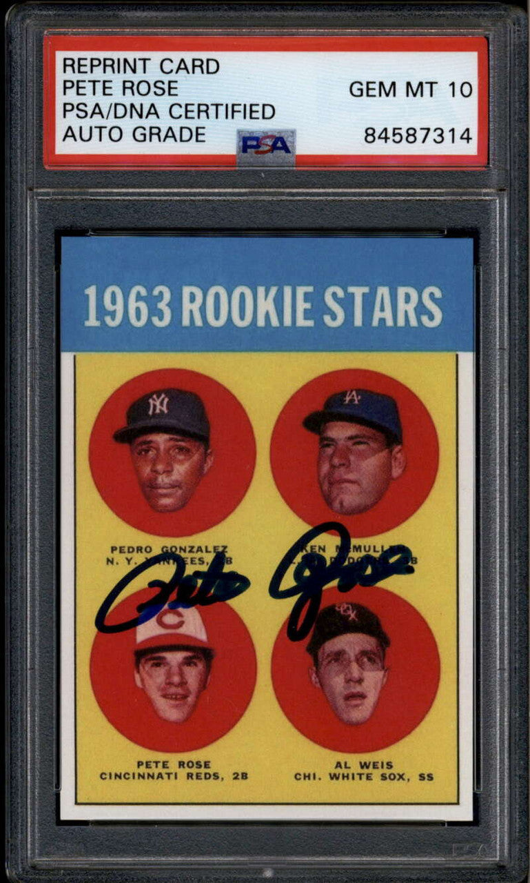 SOLD 185119 1963 Topps Reprint Card Pete Rose PSA/DNA GEM MT 10 Auto Grade