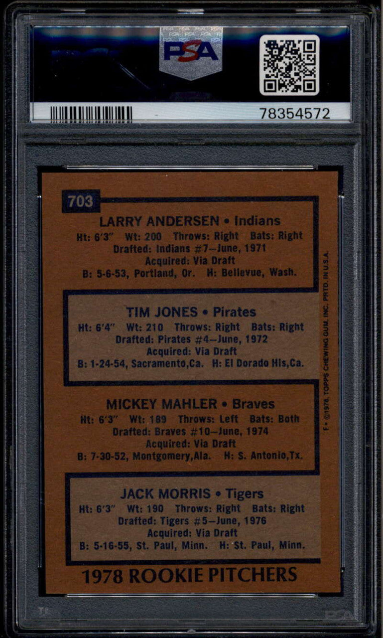 SOLD 185125 1978 Topps 703 Rookie Pitchers Jack Morris RC PSA 8 PSA/DNA Certified 10 Auto