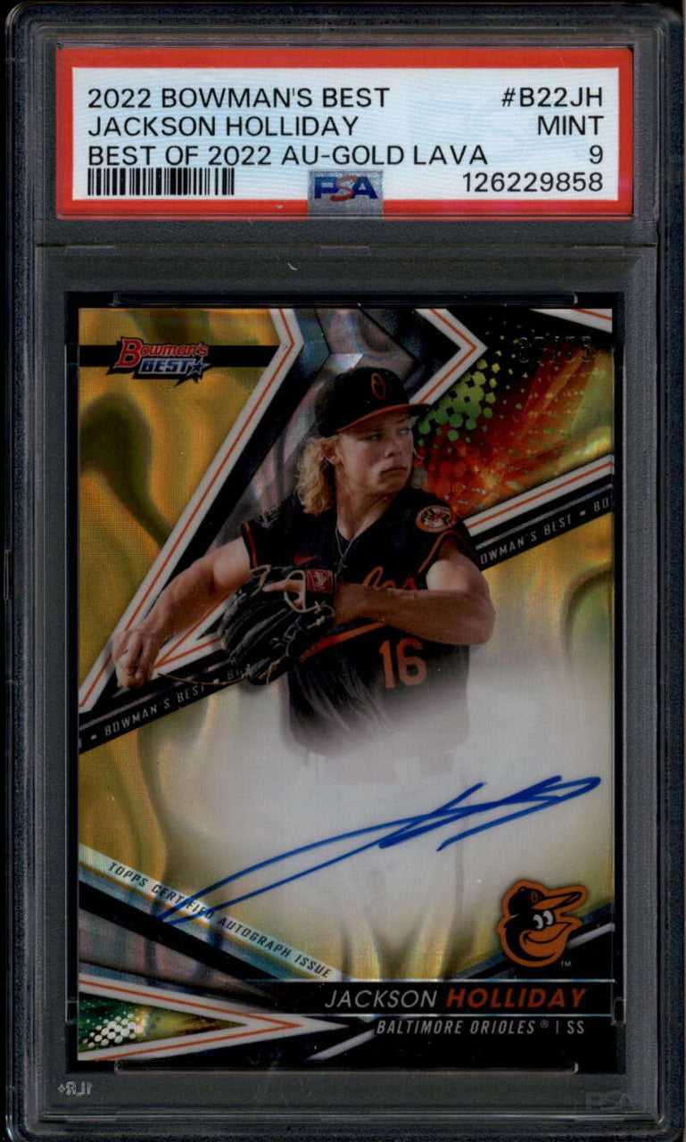 2022 Bowman's Best Gold Lava Refractor Jackson Holliday Rookie RC Auto /75 PSA 9