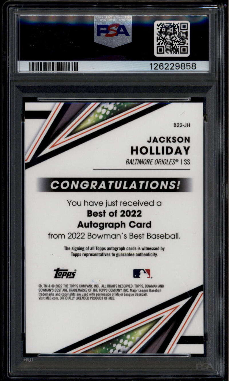 2022 Bowman's Best Gold Lava Refractor Jackson Holliday Rookie RC Auto /75 PSA 9